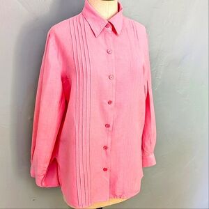 Leslie Fay linen/rayon long sleeve button up W Pintuck. Sz 14